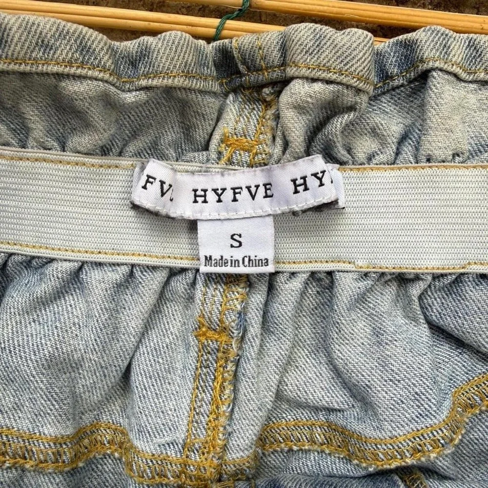 Hyfve Women's High Waist Denim Shorts Size Small Light Blue Distressed Cuffed‎